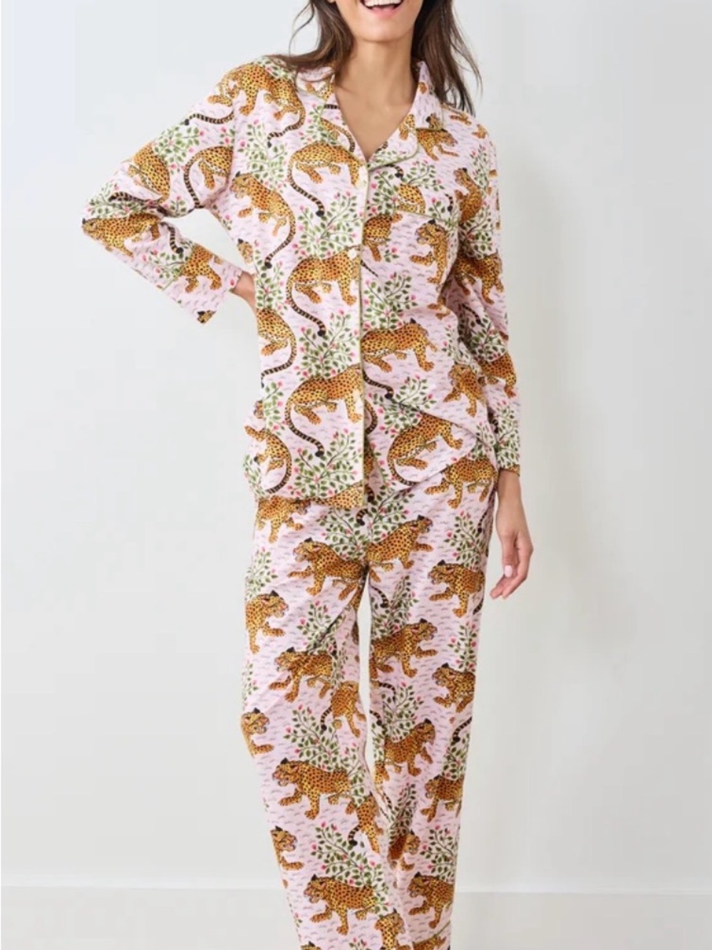 EUC: Printfresh Bagheera Leopard Print Pajama Set in Blush and Gold, 100% cotton - Picture 2 of 8